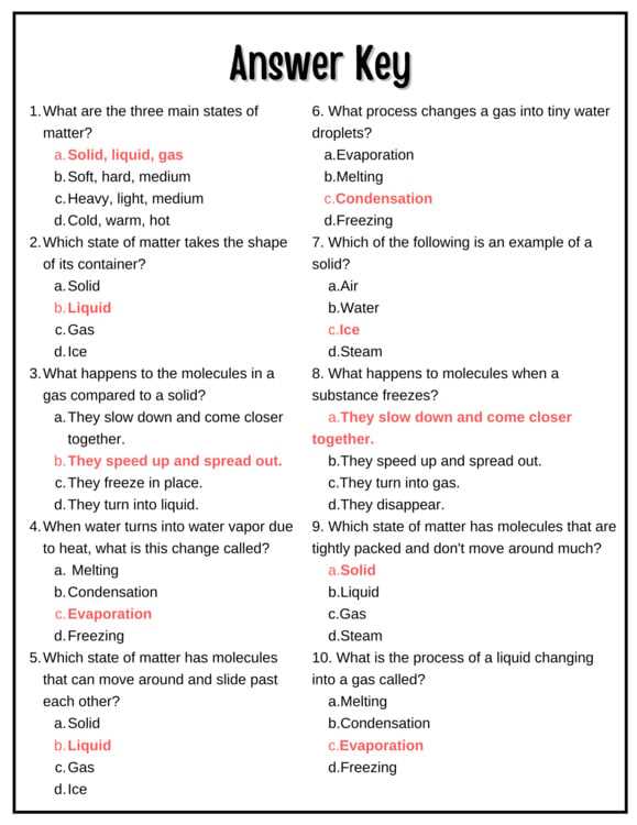 states of matter guided reading answer key