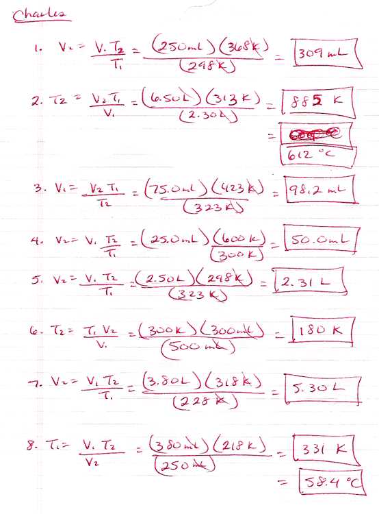 gas laws practice calculations answer key