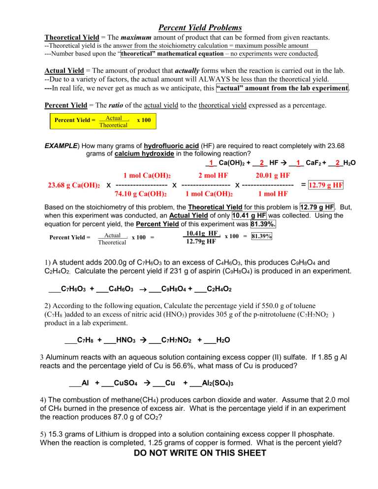 chemquest 34 percent yield answer key