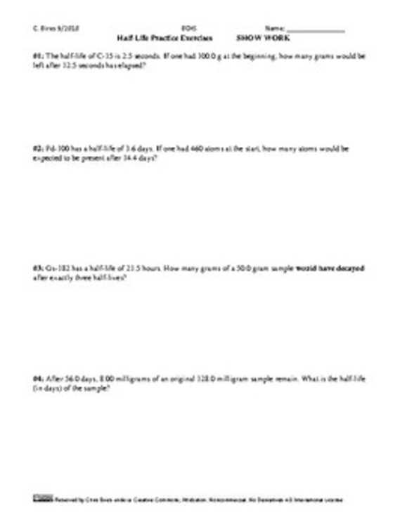 half life practice worksheet with answer key half life practice worksheet with answer key