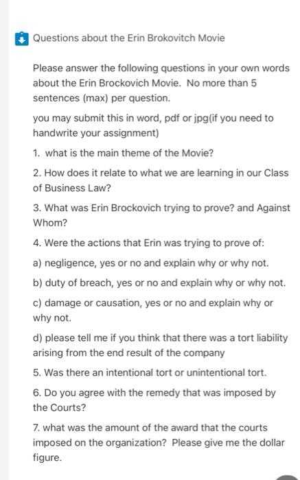 erin brockovich movie questions answer key