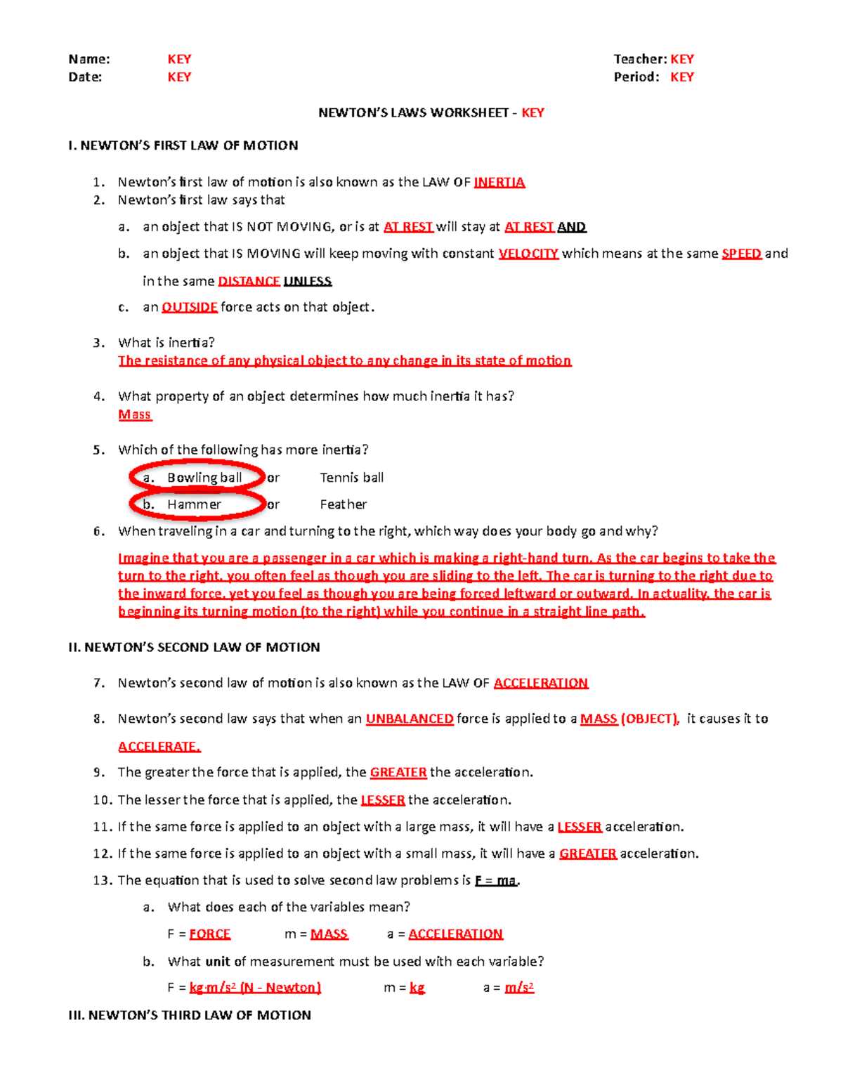 overview the laws of motion answer key
