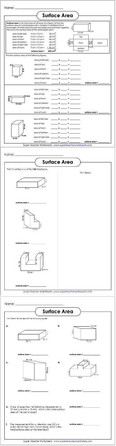 math aids answer key surface area