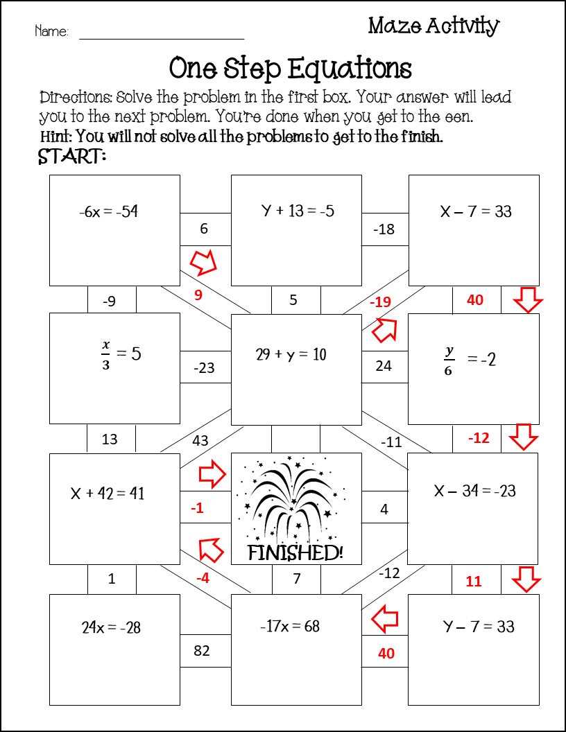 solving two step equations worksheet maze answer key
