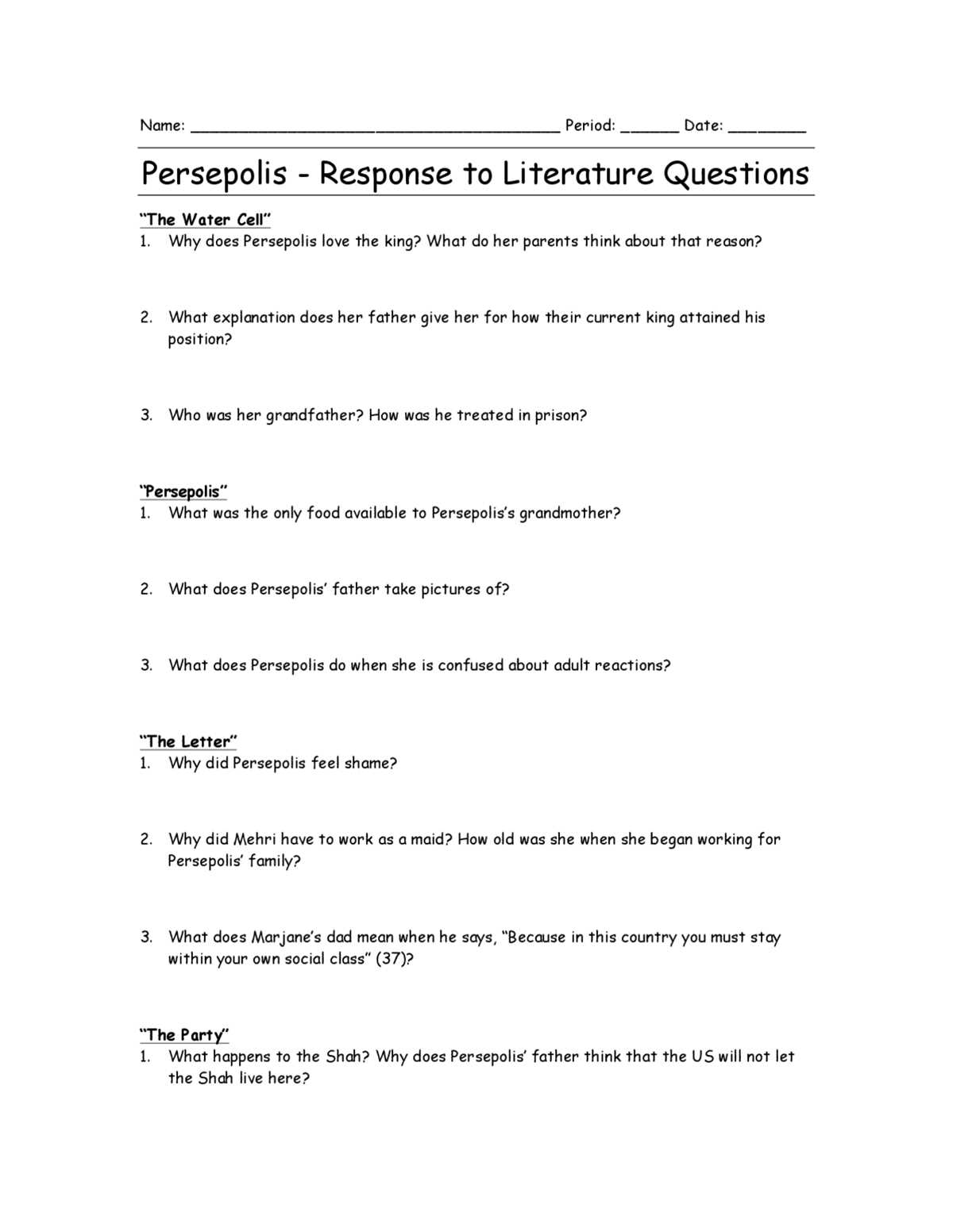 persepolis study guide answer key