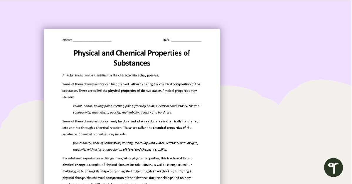 physical vs chemical properties answer key