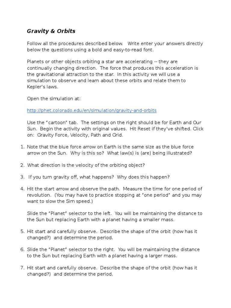 physics activity phet my solar system answer key