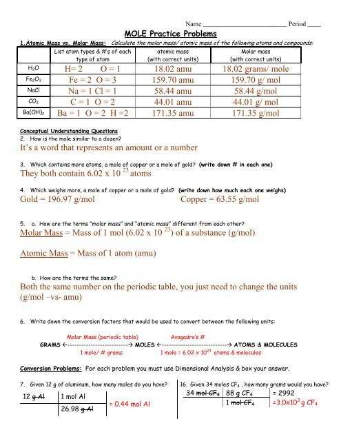 the mole a review lesson answer key