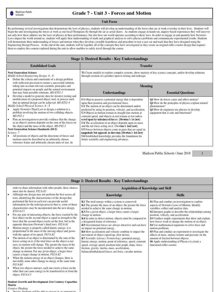 physics in motion unit 3b answer key