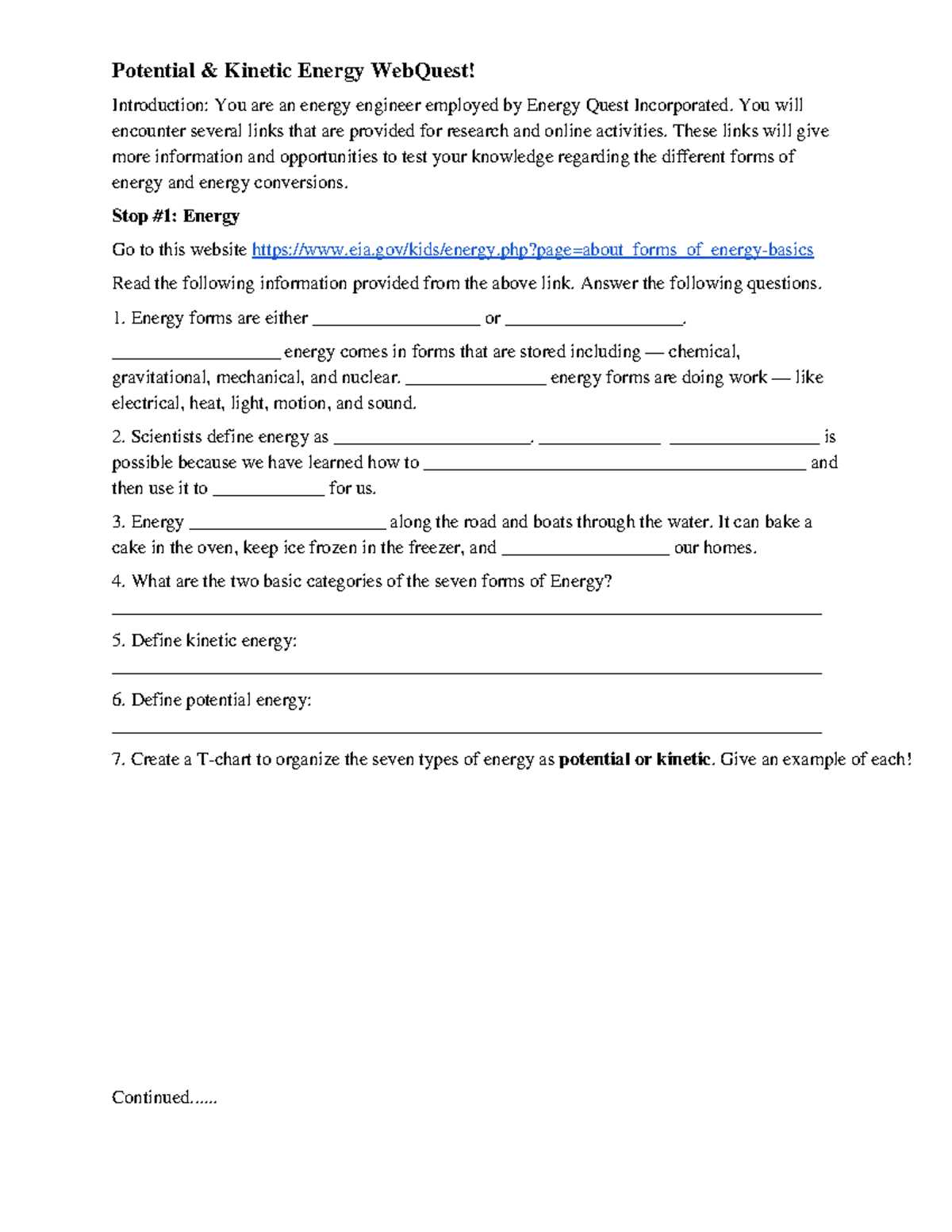 potential and kinetic energy webquest answer key