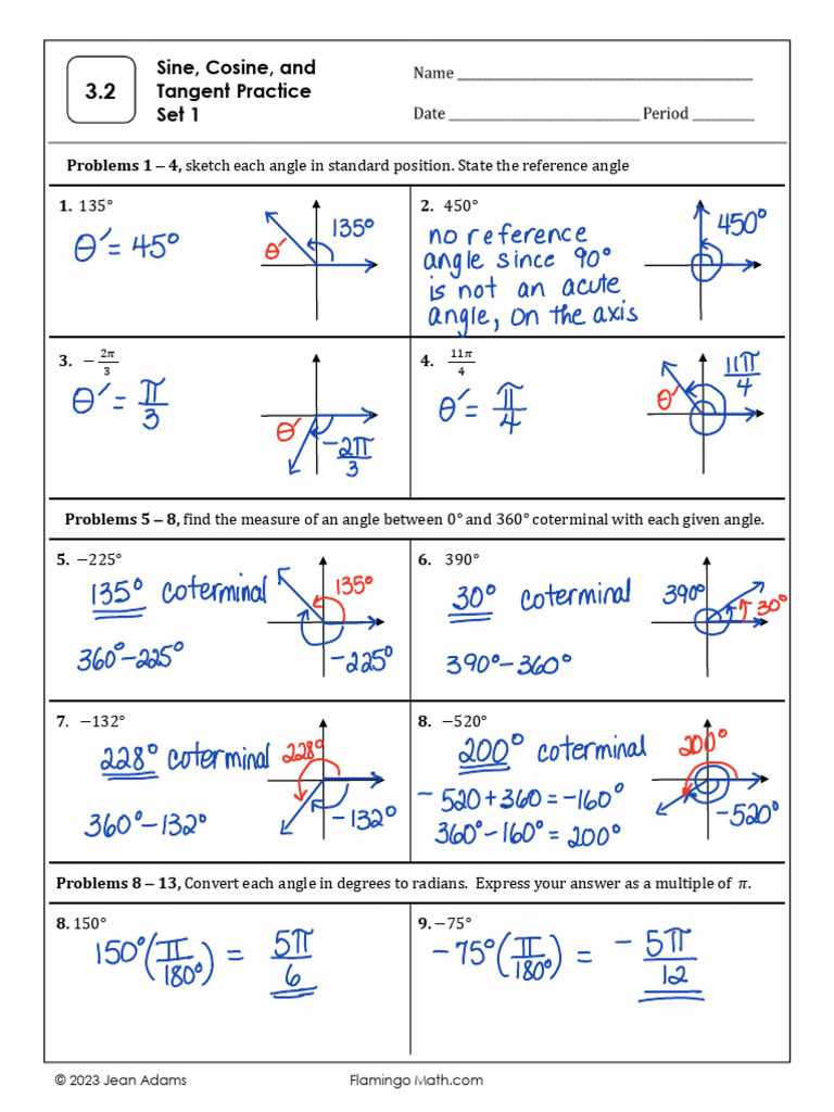 precalculus worksheet tangent and cotangent answer key
