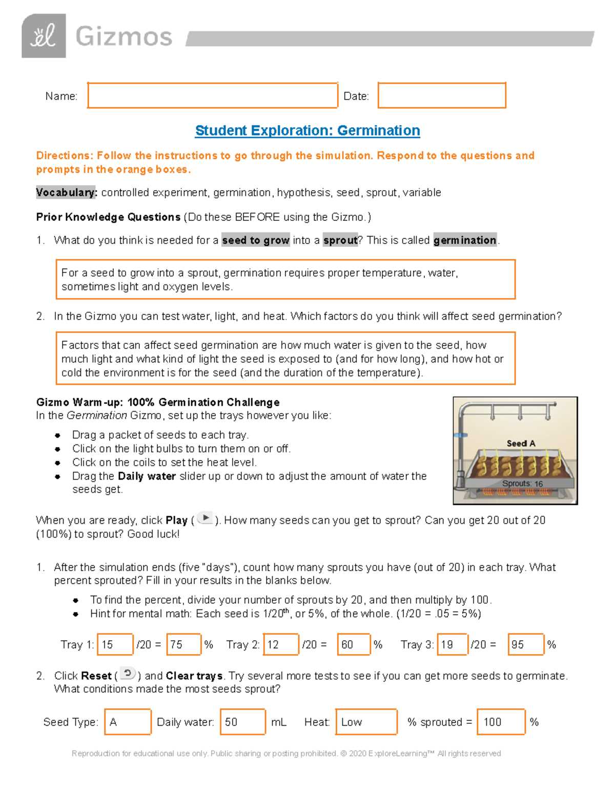 gizmo germination answer key