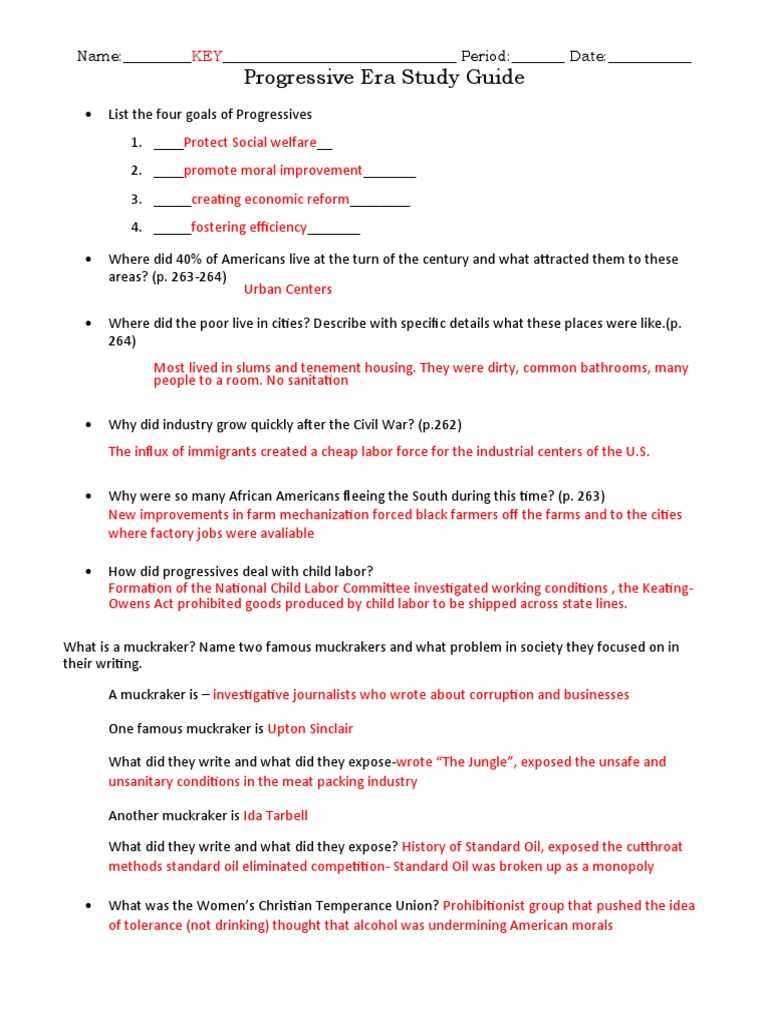 progressive era test review answer key