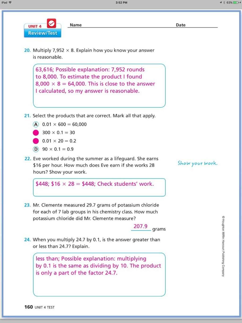 macmillan mcgraw hill math unit test 4 answer key