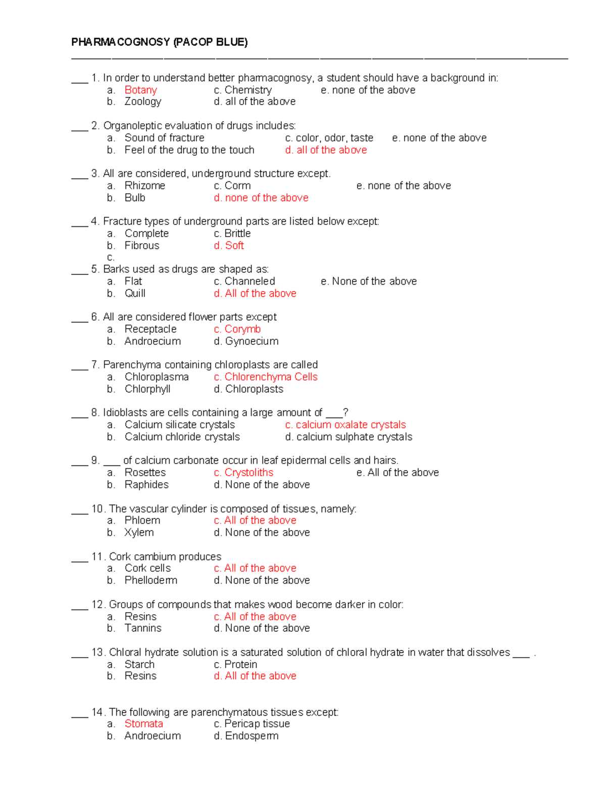 biochemistry answer key