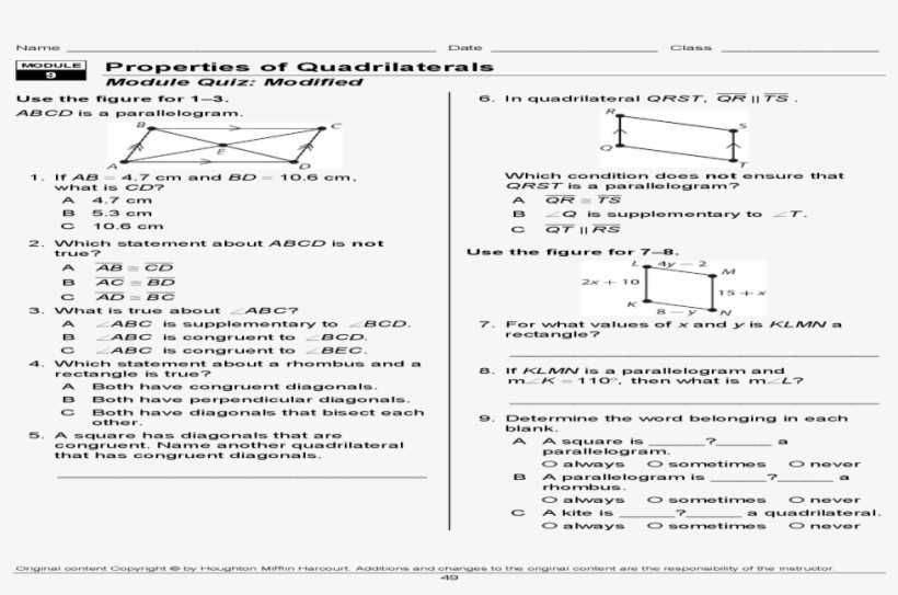 grade 9 math module answer key quadrilaterals