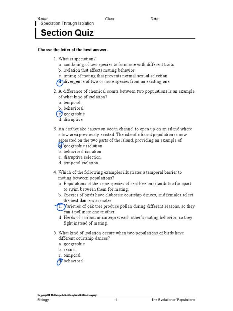 speciation through isolation study guide answer key