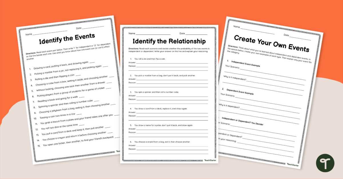 independent and dependent events worksheets answer key