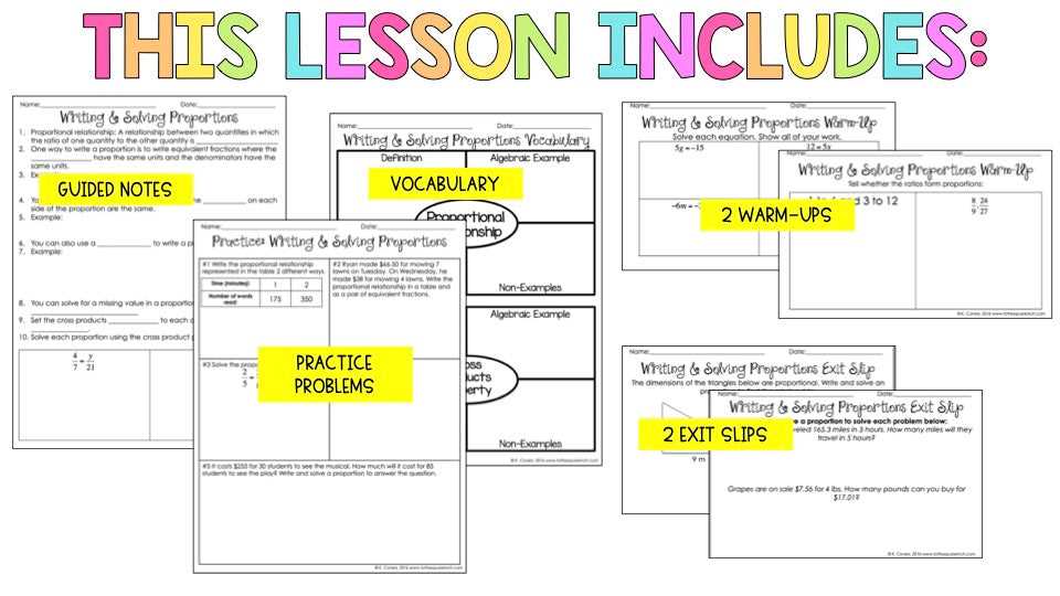 writing and solving proportions test with answer key