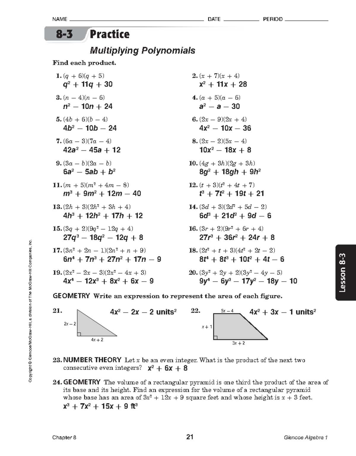 glencoe algebra 1 chapter 5 test form 2b answer key