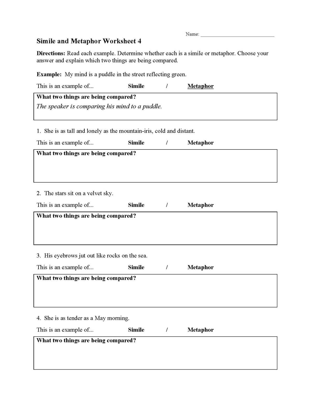 figurative language worksheet 3 answers key