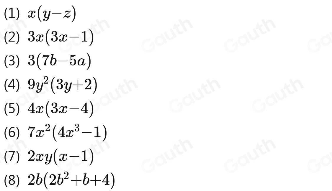 factor the common factor out of each expression answer key