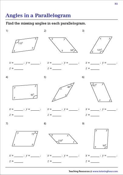 geometry worksheet 6.3 parallelograms answer key