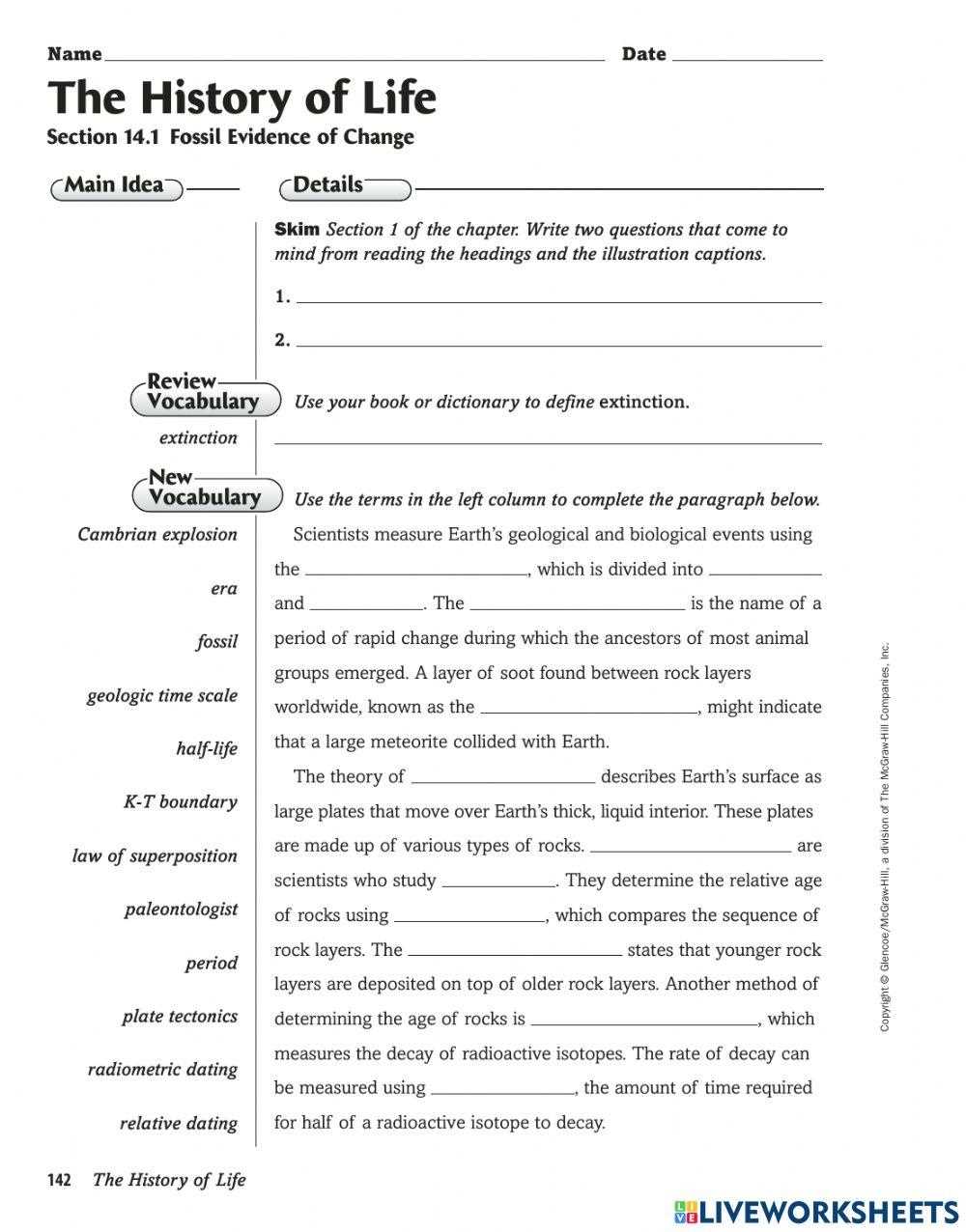 history of life answer key
