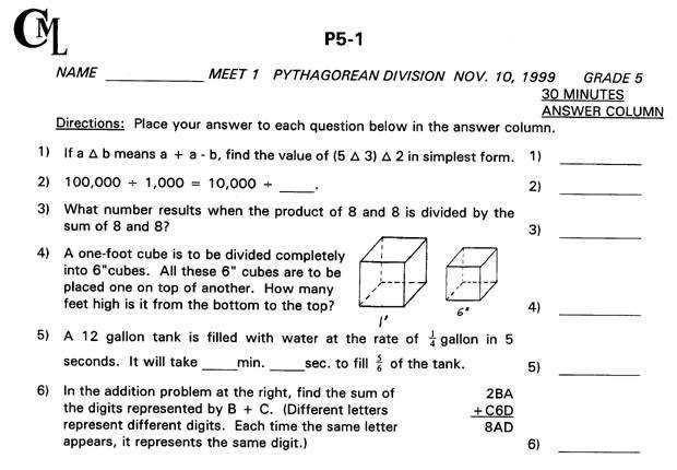 cml math questions grades 4 6 answer key