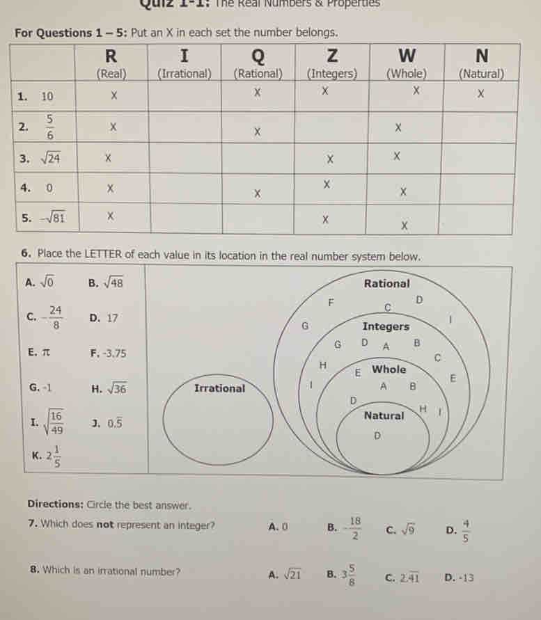 lesson 1 2 sets of real numbers answer key