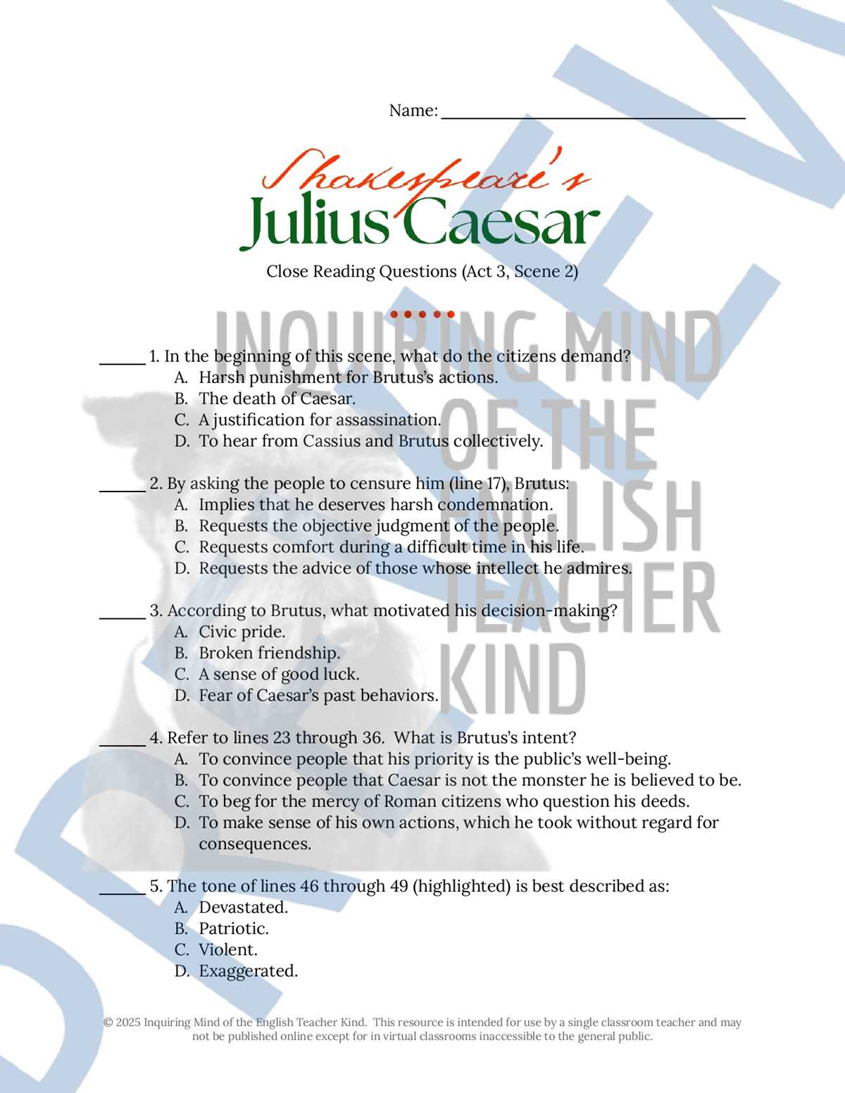 julius caesar packet answer key