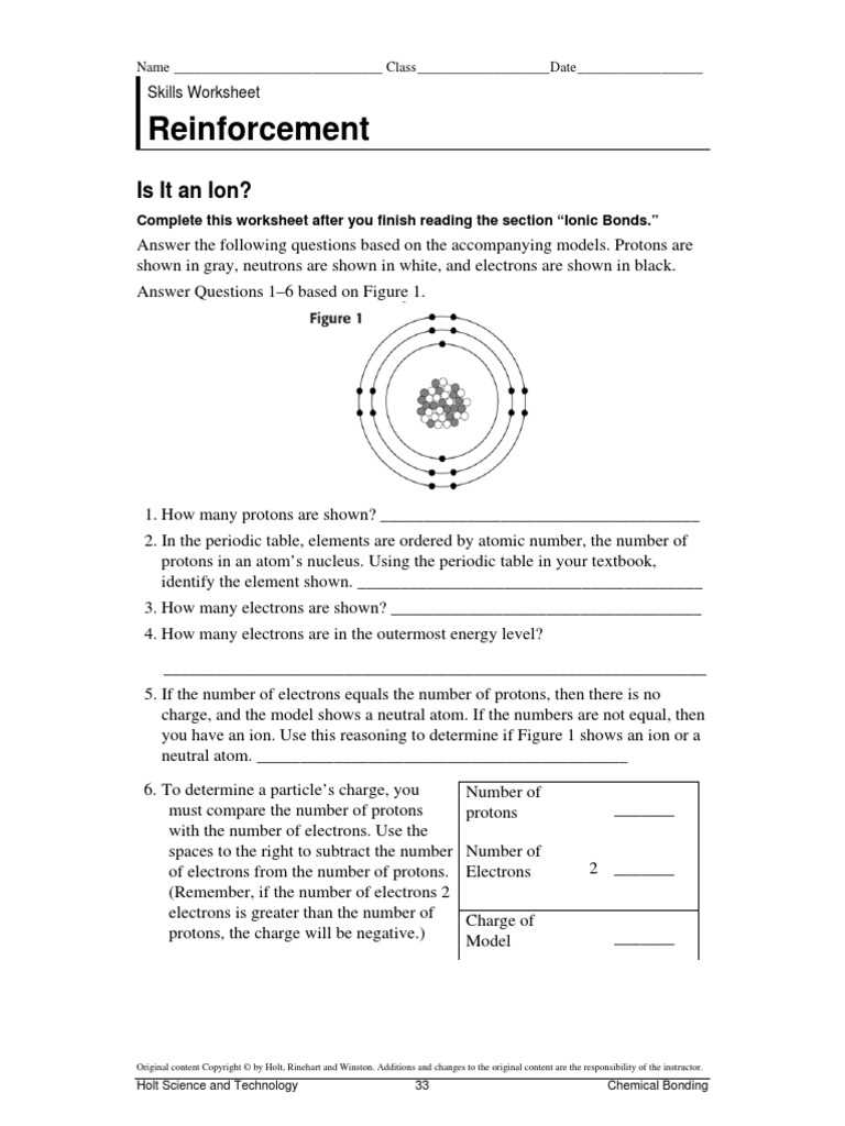 chemical bonds reinforcement answer key