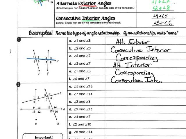 5.5 2 parallel lines cut by a transversal answer key