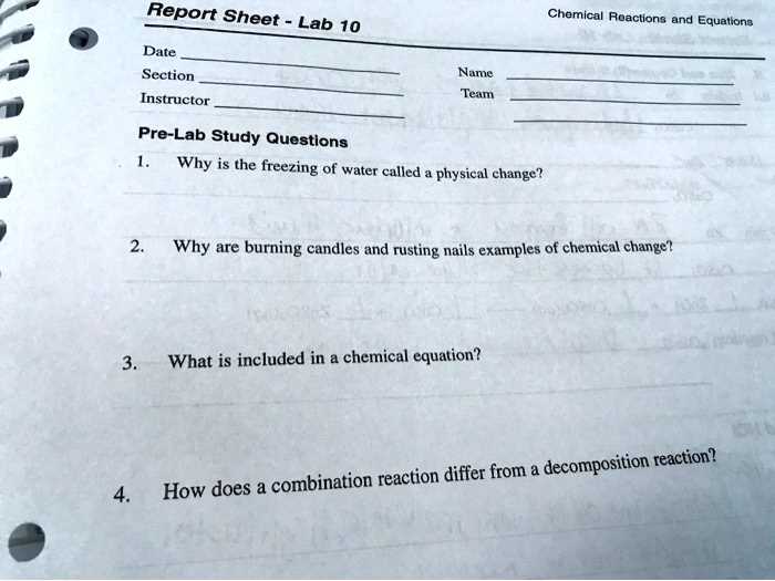 physical and chemical change lab answer key