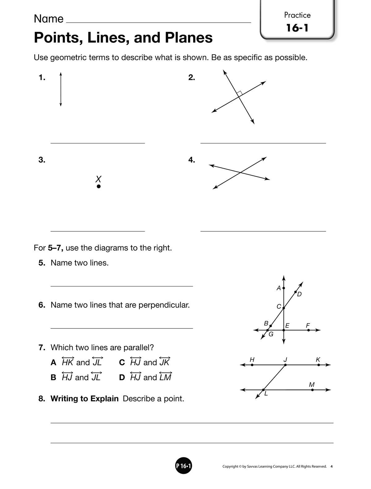 points lines and planes answer key