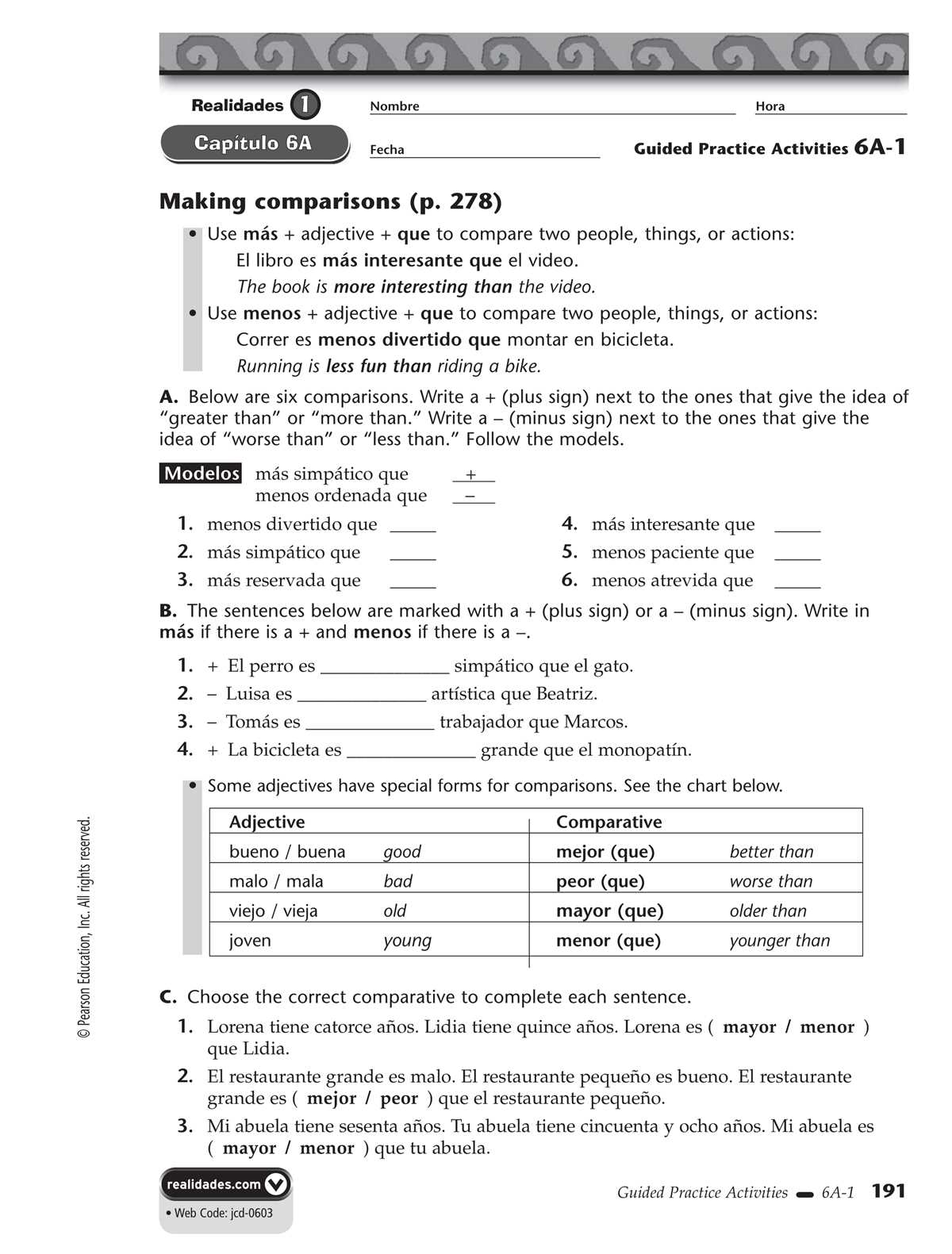 realidades 1 guided practice activities answer key 1b