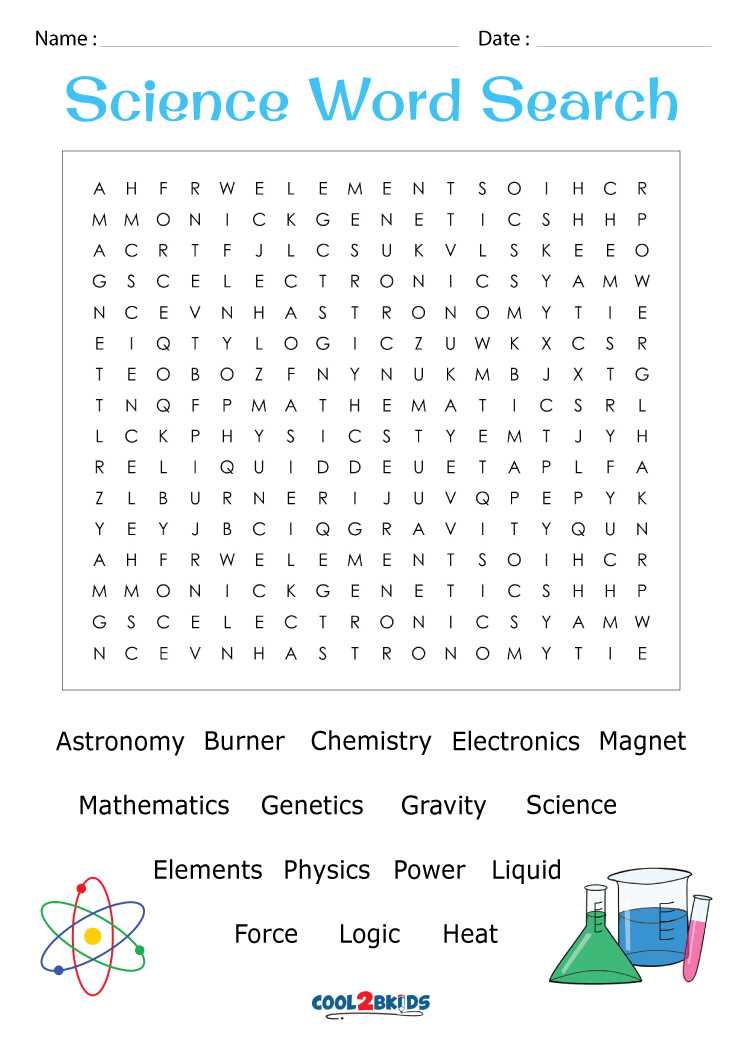 science word search answer key