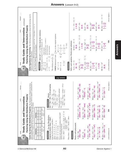 glencoe algebra 1 chapter 7 5 answer key glencoe algebra 1 chapter 7 5 answer key