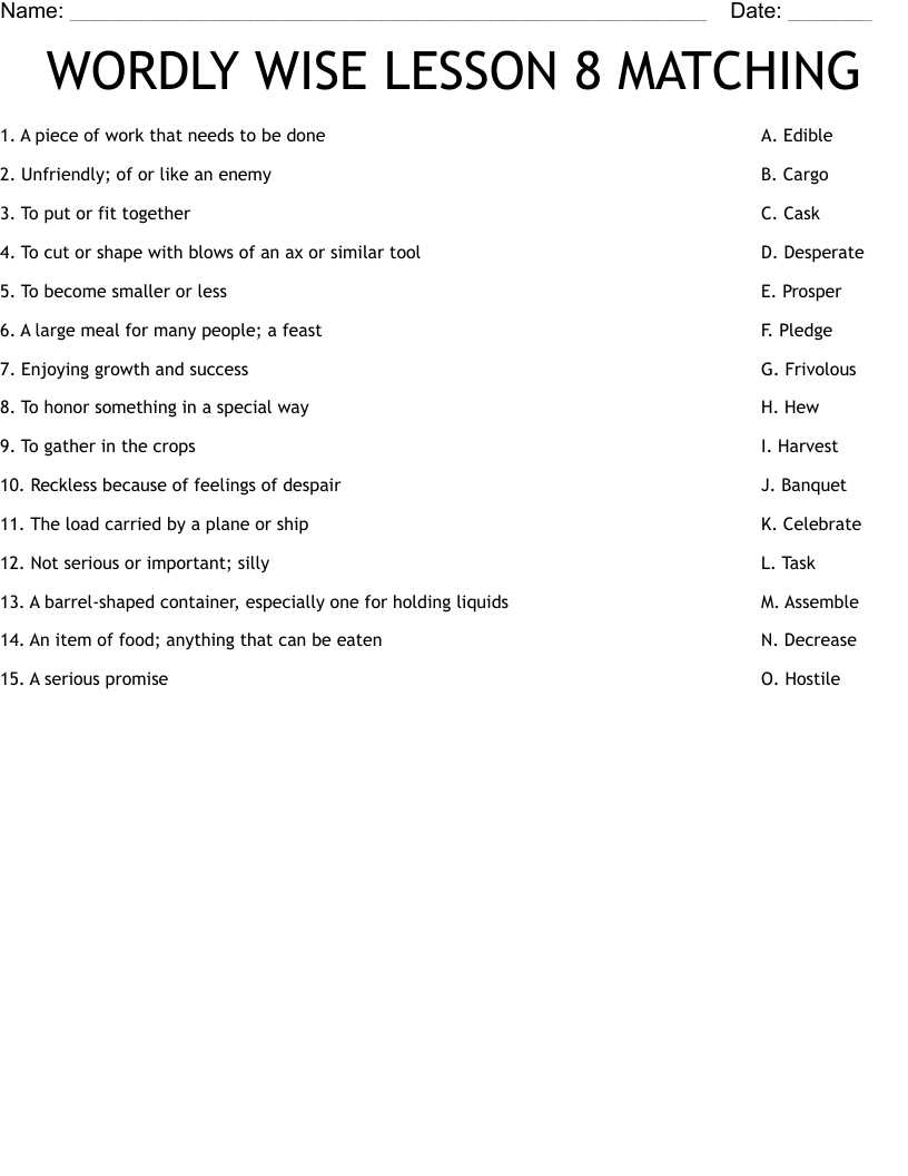 wordly wise lesson 7 grade 8 answer key