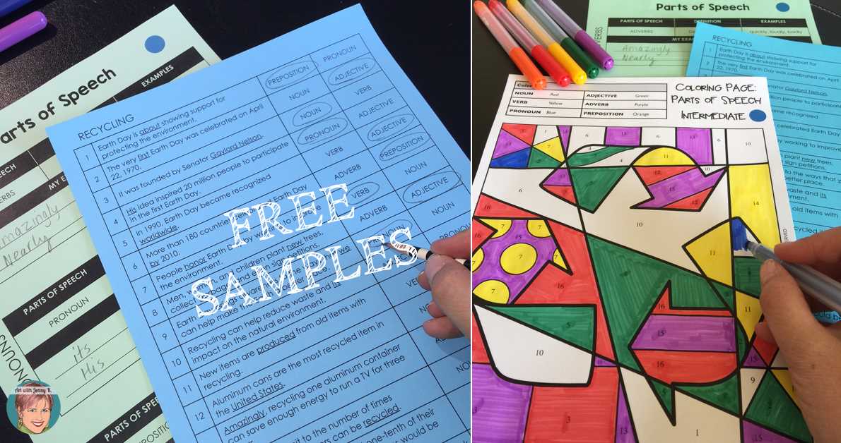 coloring page parts of speech starter answer key