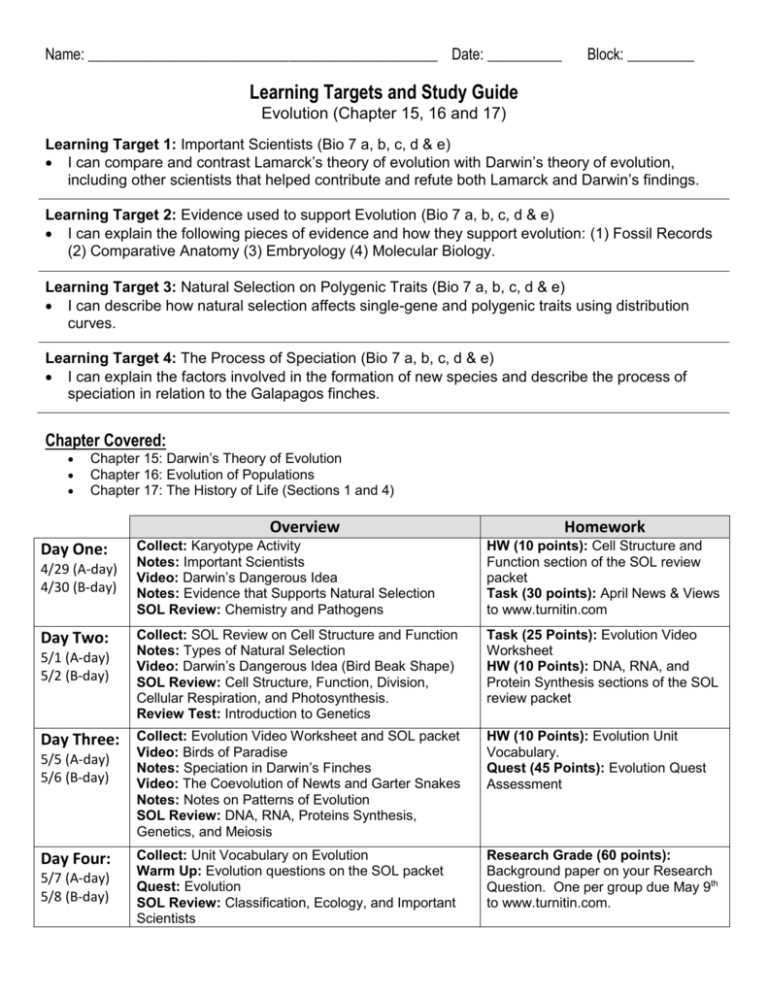 theory of natural selection study guide answer key