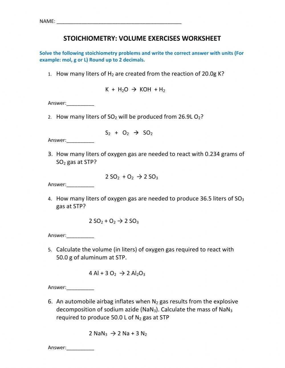 answer key stoichiometry worksheet answers