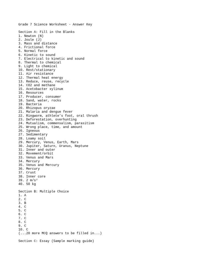 science 7 answer key