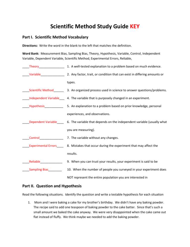 scientific method review packet answer key