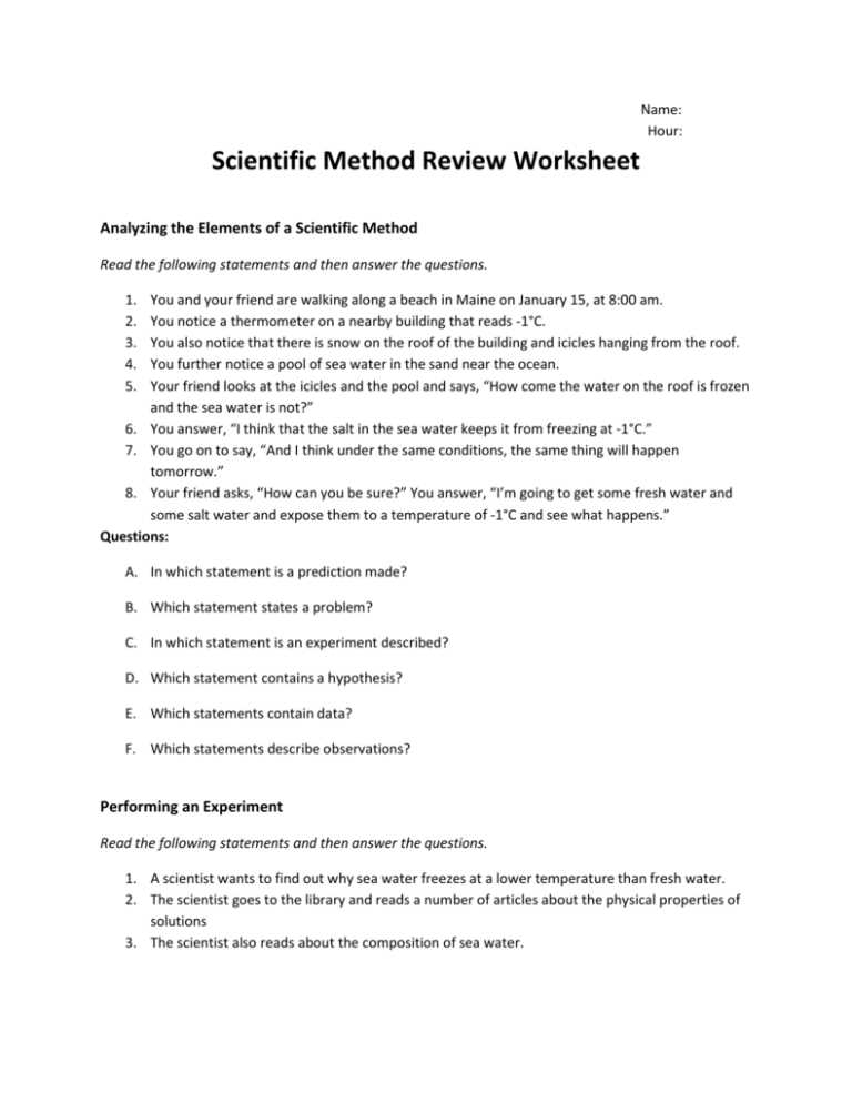 scientific method unit review answer key