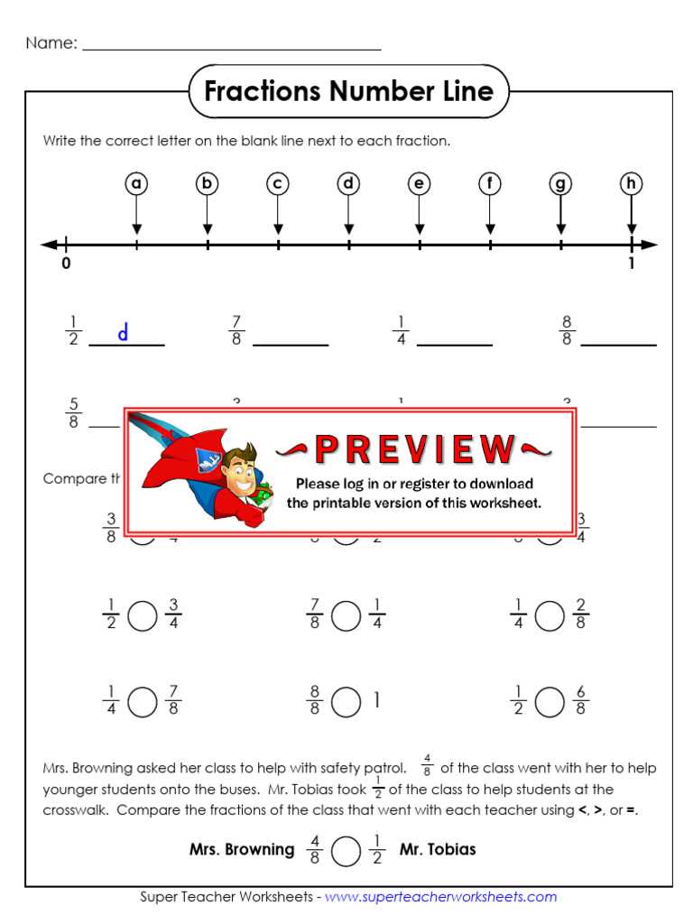 super teacher worksheets fractions number line answer key