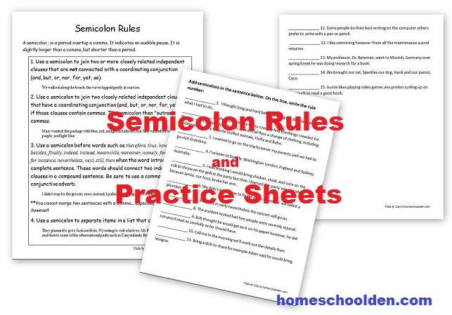 semicolon worksheet with answer key