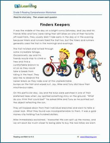 short stories with comprehensio and answers key fifth grade
