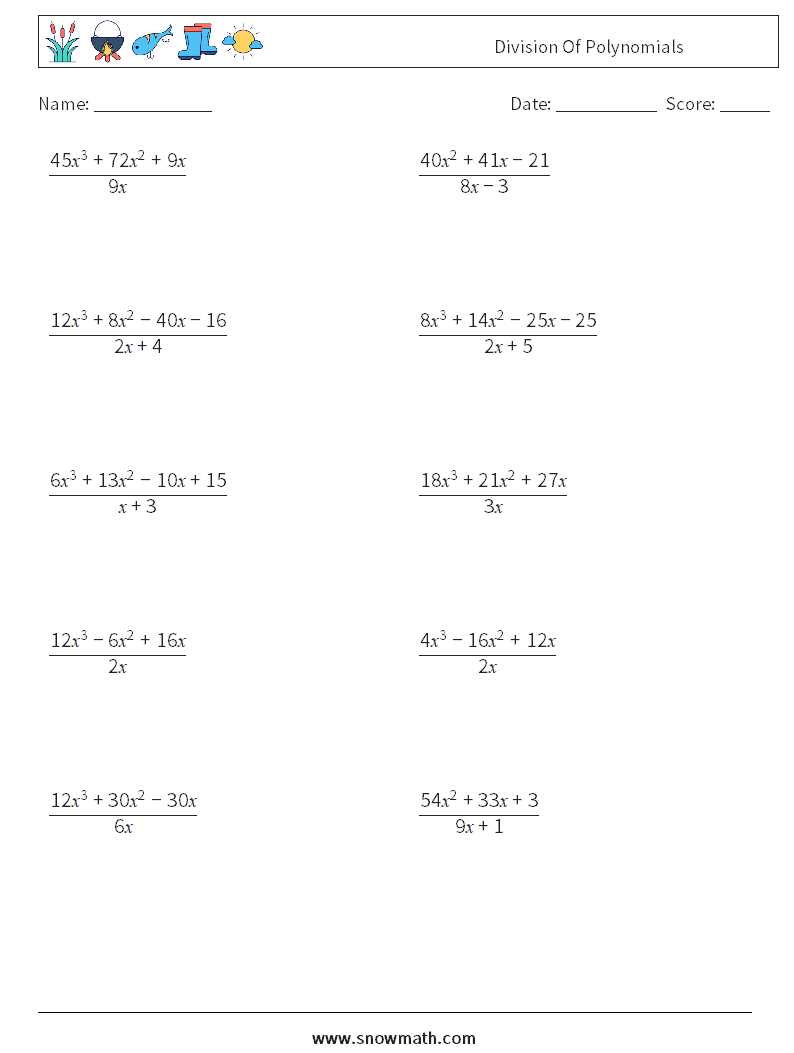 dividing polynomials worksheet with answer key