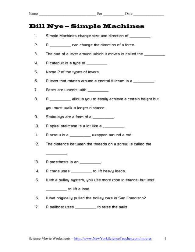 simple machines worksheet answer key